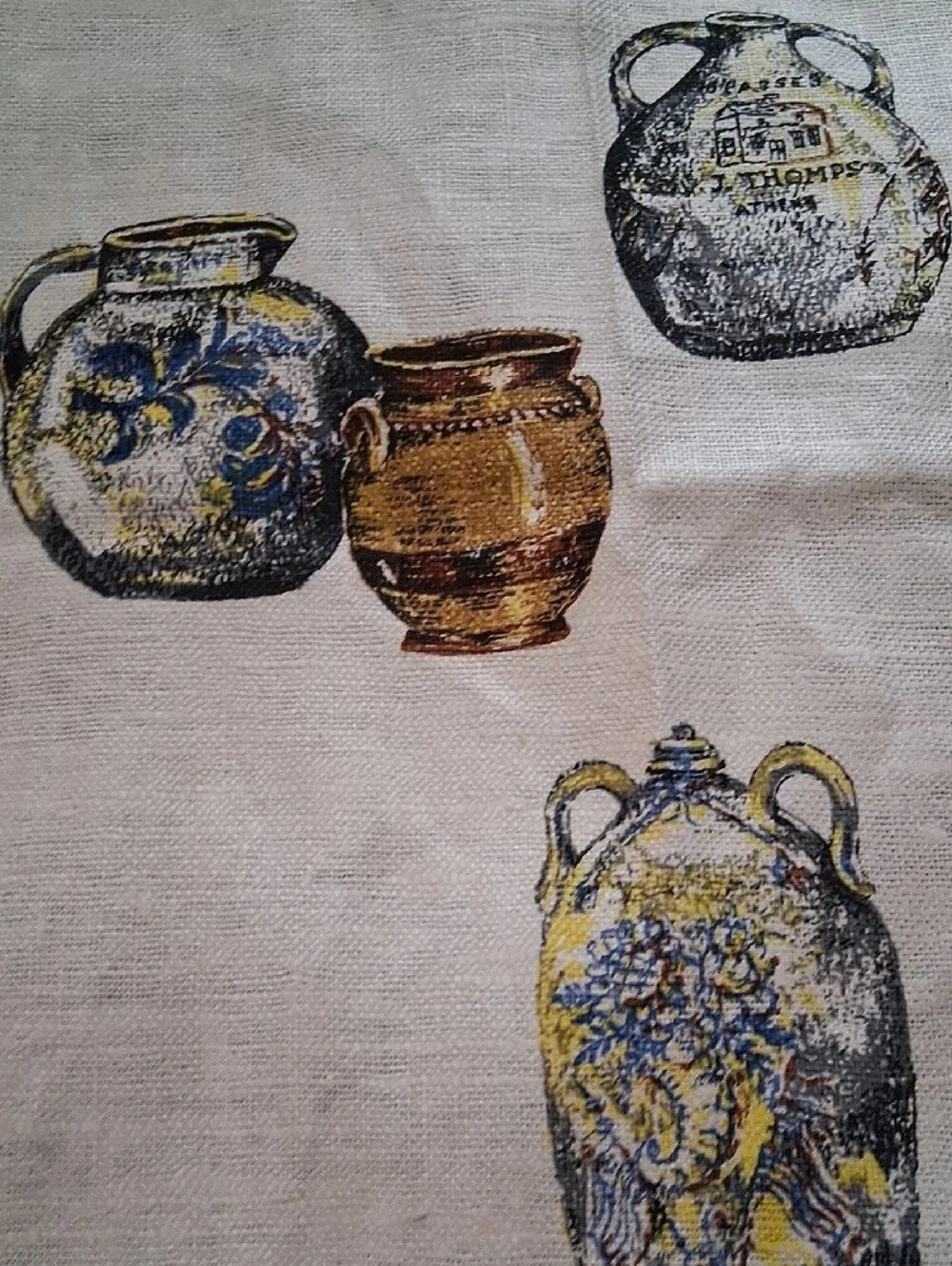 Kay Dee Linen Tea Towel - Neutral with Blue & Brown Jugs NWOT